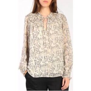 Anthropologie Current Air Ruffle Tie Neck Snake Print Long Sleeve Blouse